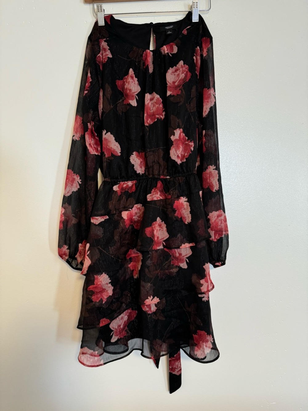 Simply Vera Vera Wang Black Long-Sleeve Dress with Pink Floral Print